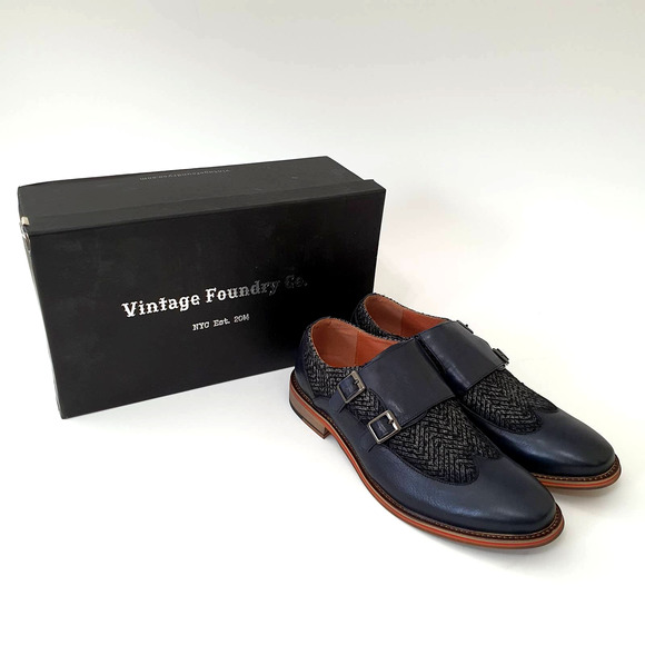 Vintage Foundry Co. Monk Strap Leather Navy Shoes